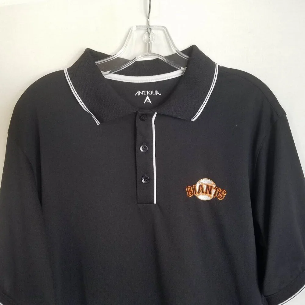 Antigua Mens Black SF San Francisco Giants Short Sleeve‎ Polo Shirt Size Large